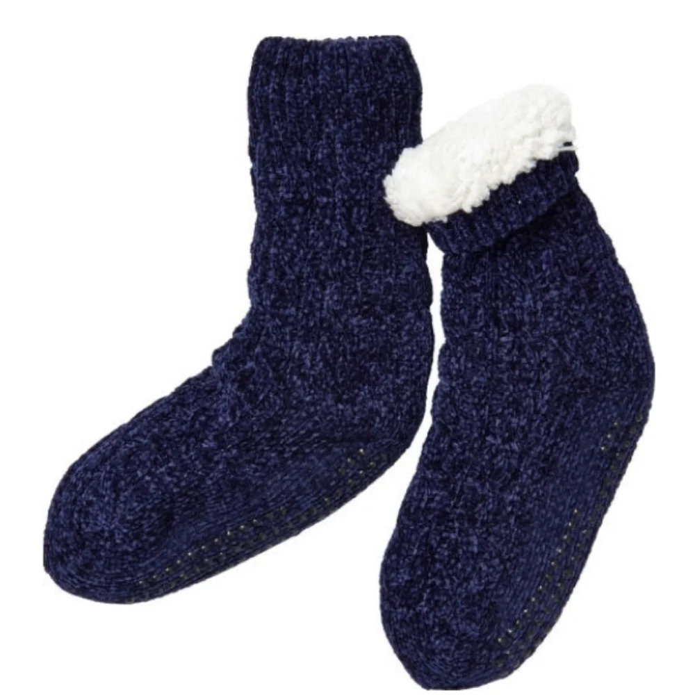 ❤️BUY 5 GET 3 FREE Navy Cable Knit Chenille Reading Sock, Retail $19.99 USD